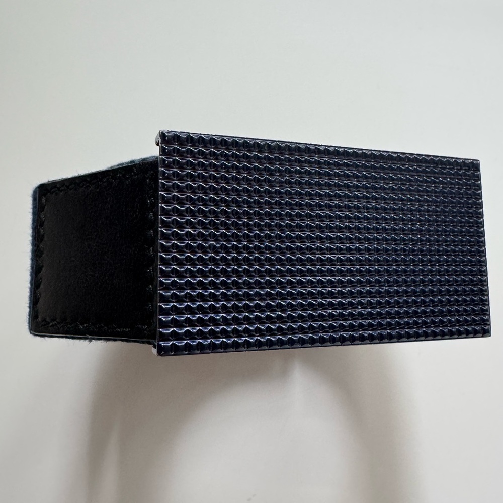 Balenciaga navy canvas belt with leather trim and metal buckle. SS 2011